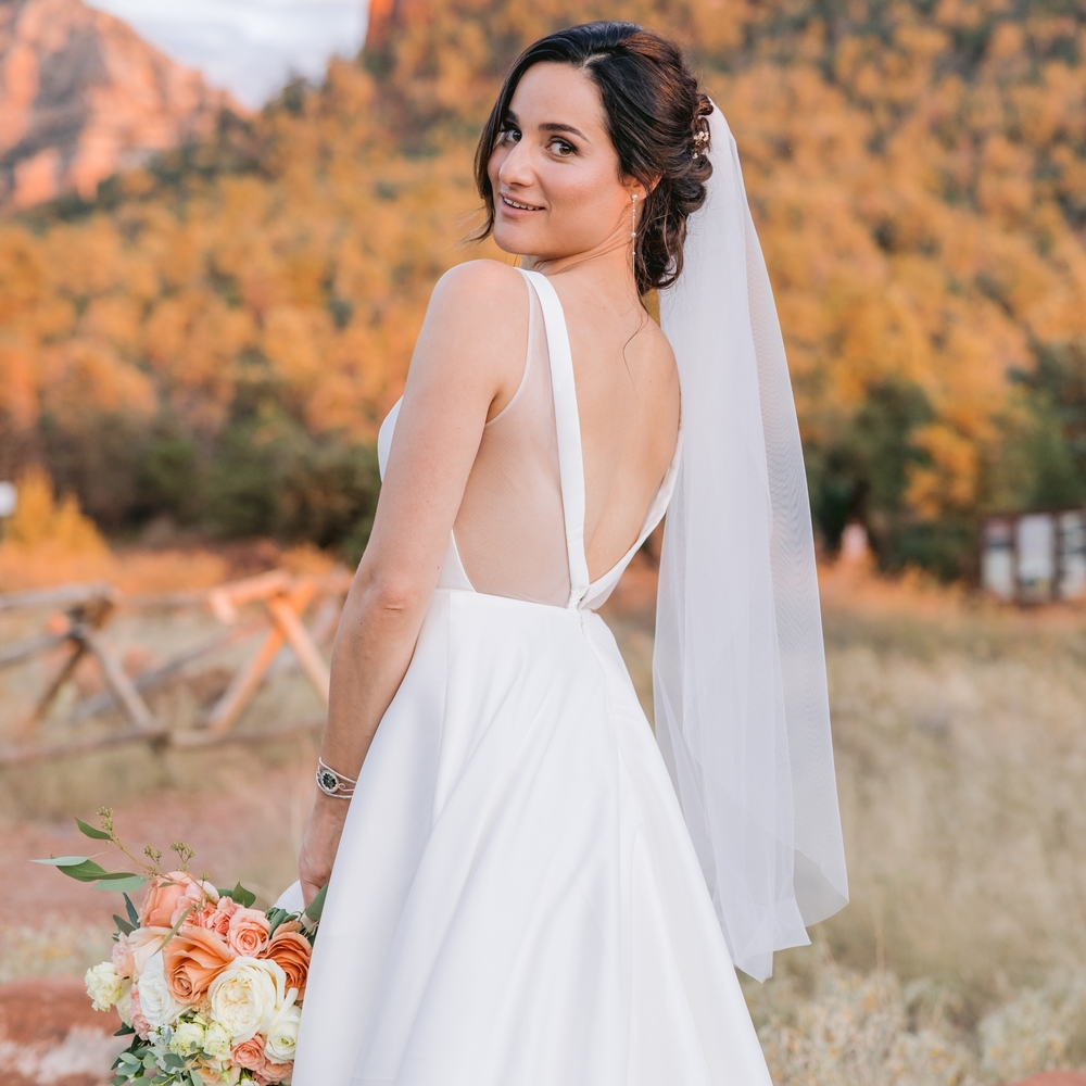 Classic White A-Line Bridal Gown with Low Open Back